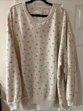 Aerie Oversized Cream Sweatshirt with Pink Floral Print